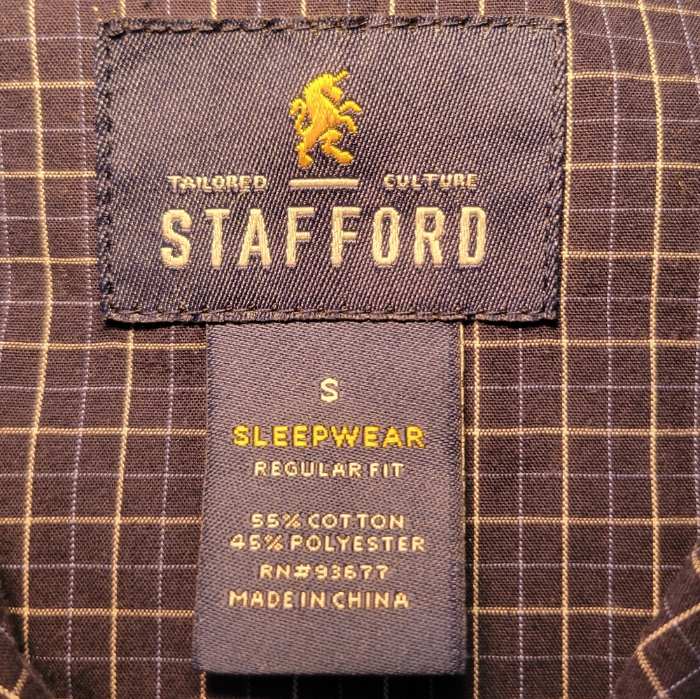 Stafford Mens Plaid Sleepwear Set Size S Pajamas Blue Long Sleeve Pants Bottom - Picture 3 of 13